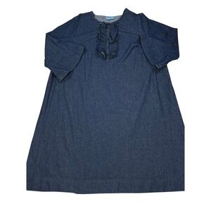 Draper James Women's 16 Blue Cotton Button Front Ruffle Dress Casual Fit‎